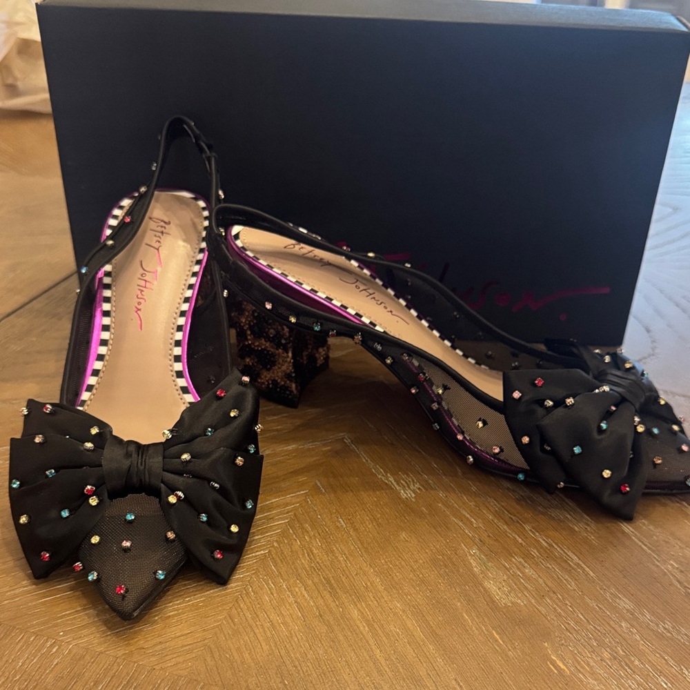 Betsey Johnson Black Heels with Colorful Studs and Bow